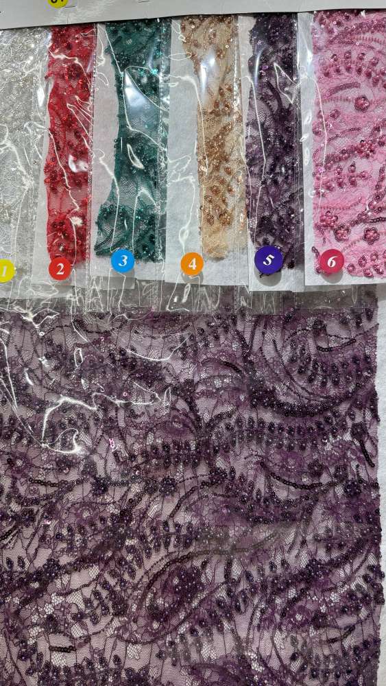 Nylon Lace Beaded Tube Embroidered Fabric
